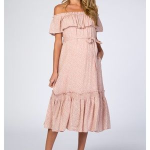 PinkBlush Pink Floral Ruffle Off Shoulder dress